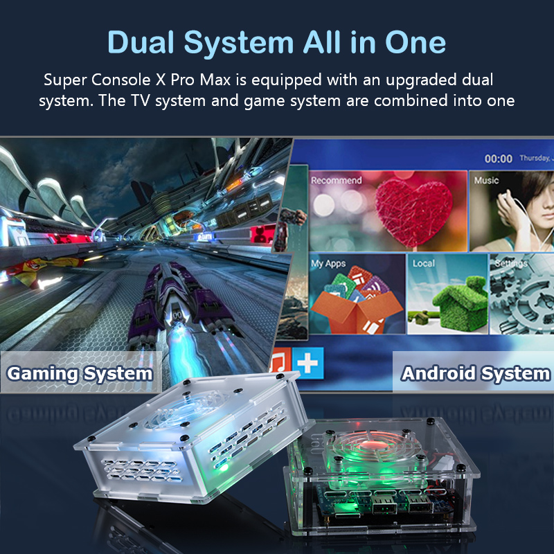 TSINGO – Console de jeux vidéo Super X Pro Max TV 4K HD, double système S905X CPU 70000 + jeux 50 + émulateurs pour PSP/PS1/N64/DC TSINGO – Console de jeux vidéo Super X Pro Max TV 4K HD, double système S905X CPU 70000 + jeux 50 + émulateurs pour PSP/PS1/N64/DC