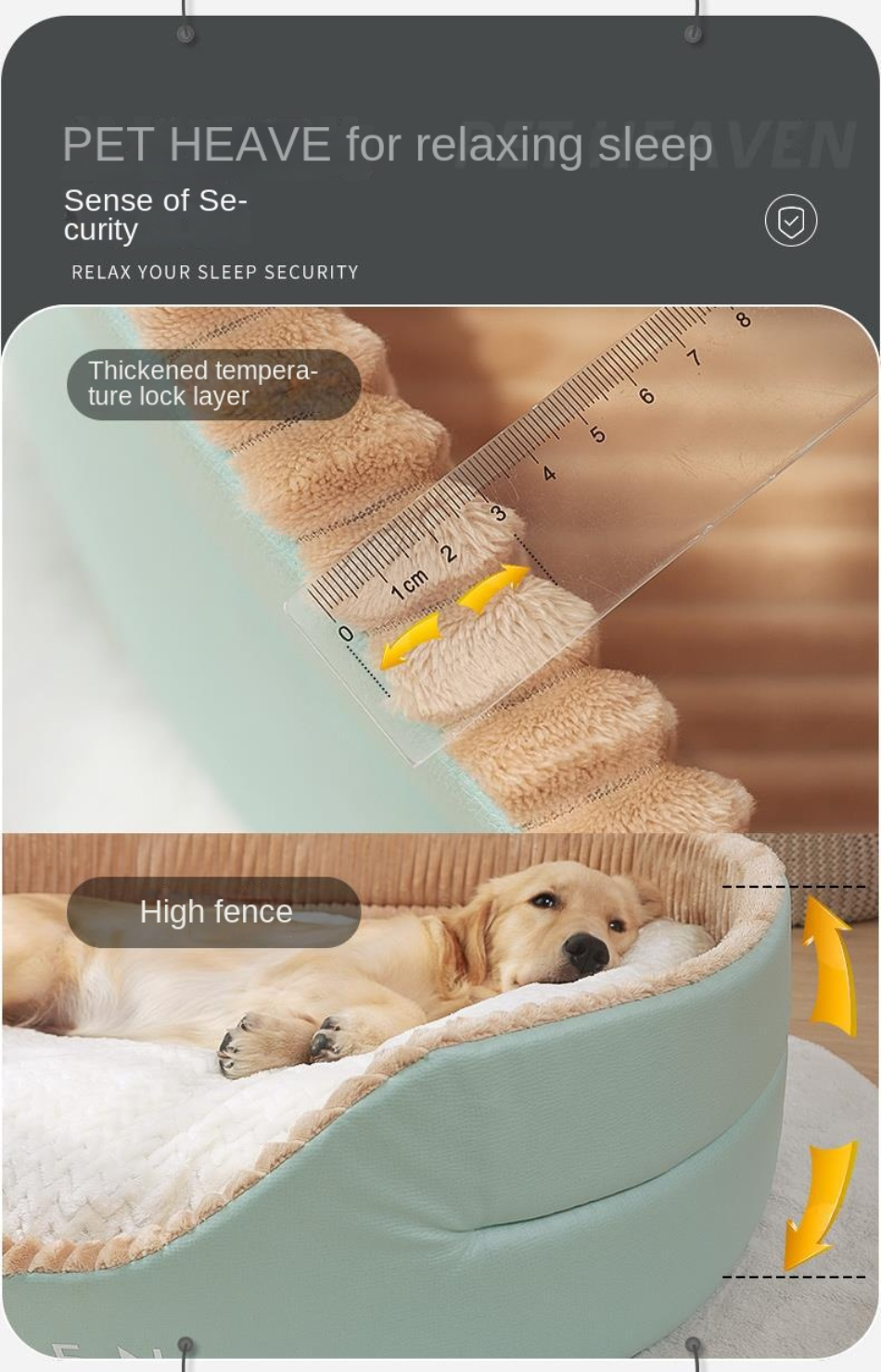 Niche pour chien, accessoire pour toutes saisons, lit pour chien, grand gabarit, poils dorés, amovible et lavable, tapis pour animaux de compagnie