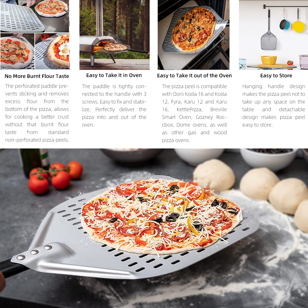 Grande pelle perforée à Pizza 10 12 13 14 pouces, manche court/Long pour le four, pelle tournante, ustensiles de cuisine, outils de cuisson à Pizza