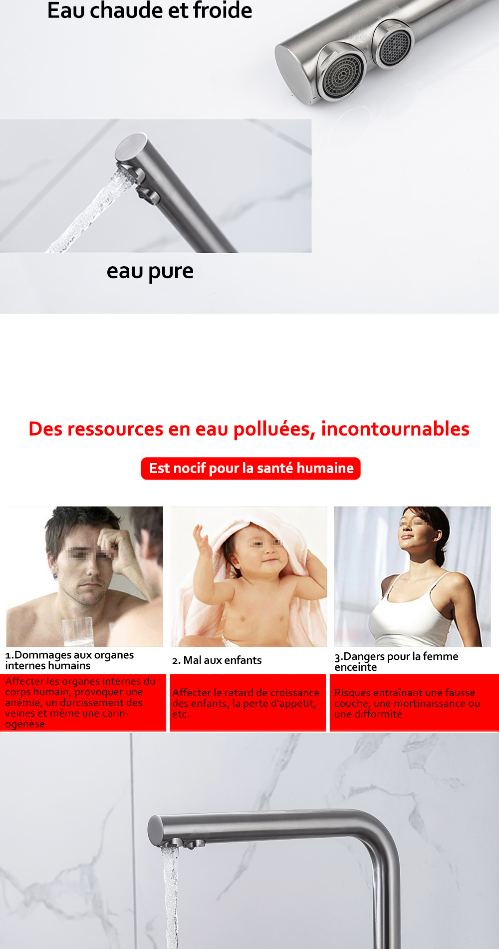 DQOK – robinet de Purification d'eau filtrée, robinet de cuisine à double poignée, robinet d'évier de cuisine