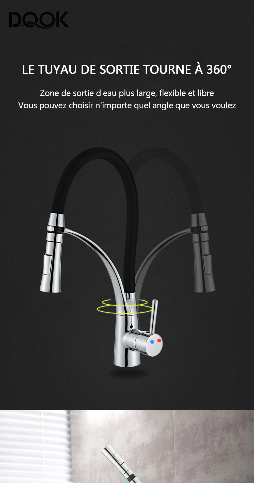 DQOK – robinet de Purification d'eau filtrée, robinet de cuisine à double poignée, robinet d'évier de cuisine