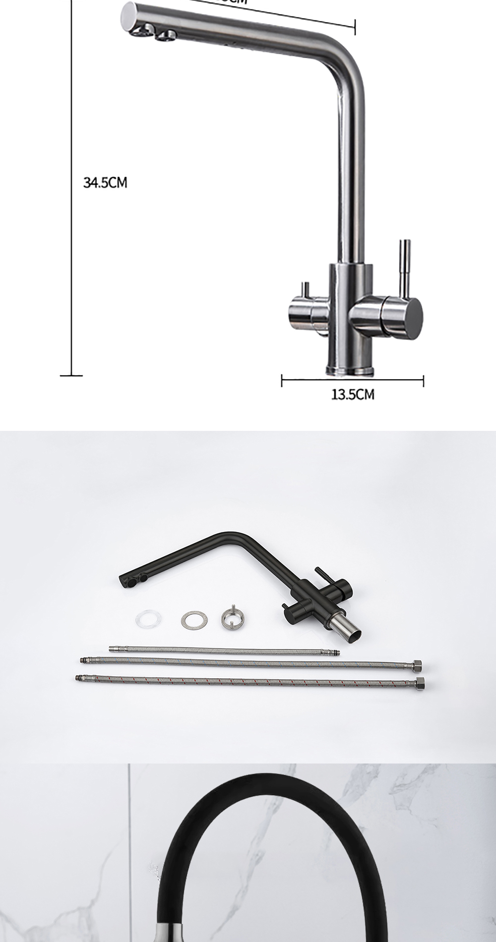 DQOK – robinet de Purification d'eau filtrée, robinet de cuisine à double poignée, robinet d'évier de cuisine