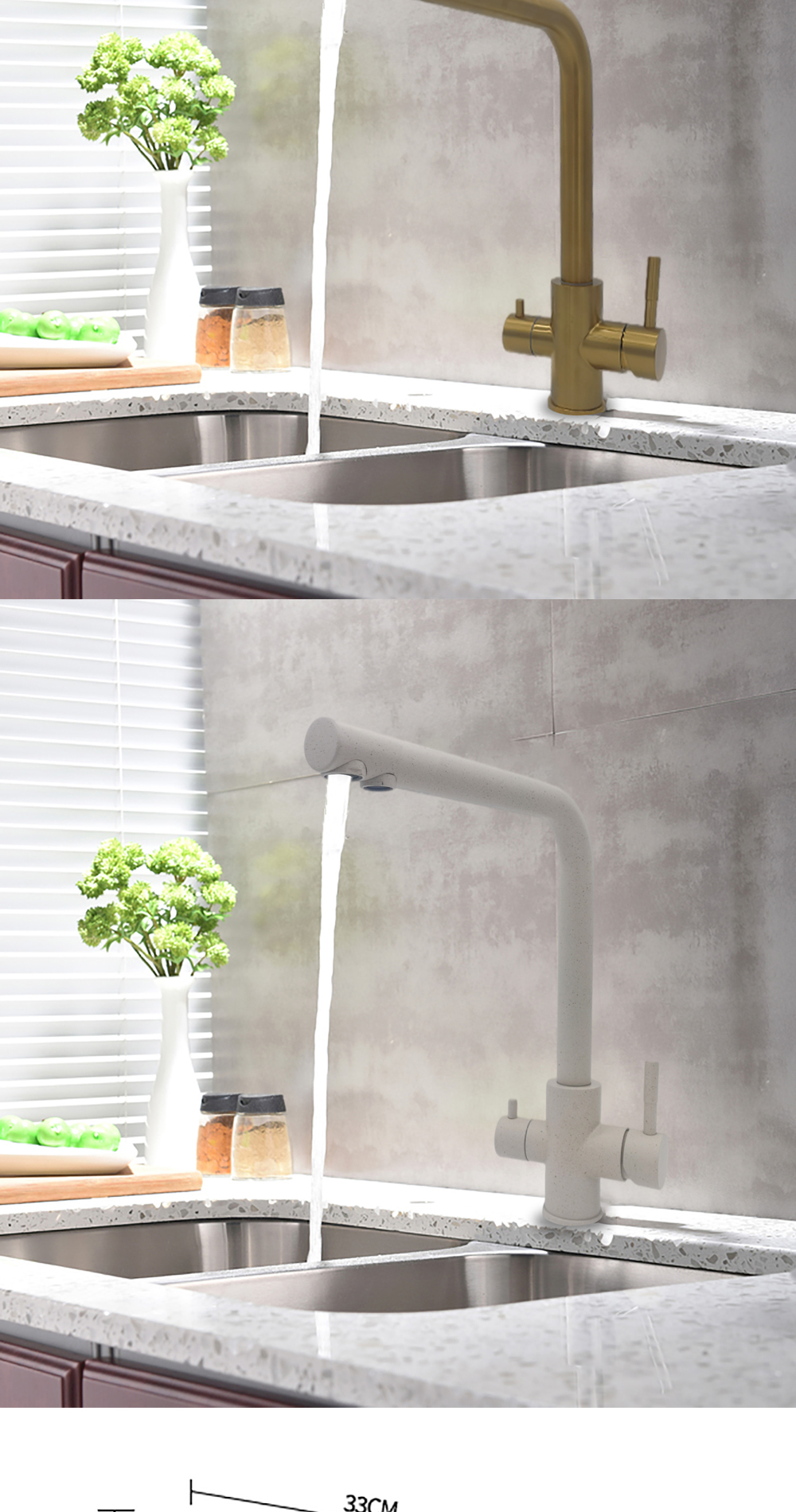 DQOK – robinet de Purification d'eau filtrée, robinet de cuisine à double poignée, robinet d'évier de cuisine