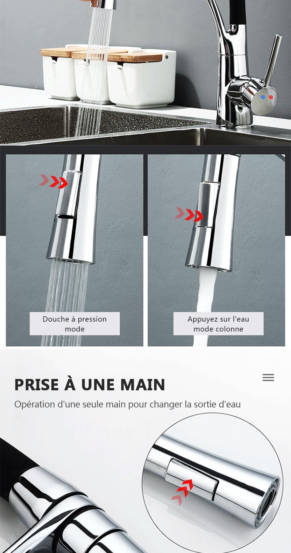 DQOK – robinet de Purification d'eau filtrée, robinet de cuisine à double poignée, robinet d'évier de cuisine