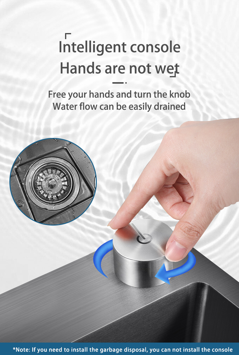 Nouveau évier de cuisine cascade en acier inoxydable 304 nanomètre noir 3mm d'épaisseur grand robinet à fente unique au-dessus du robinet à cascade