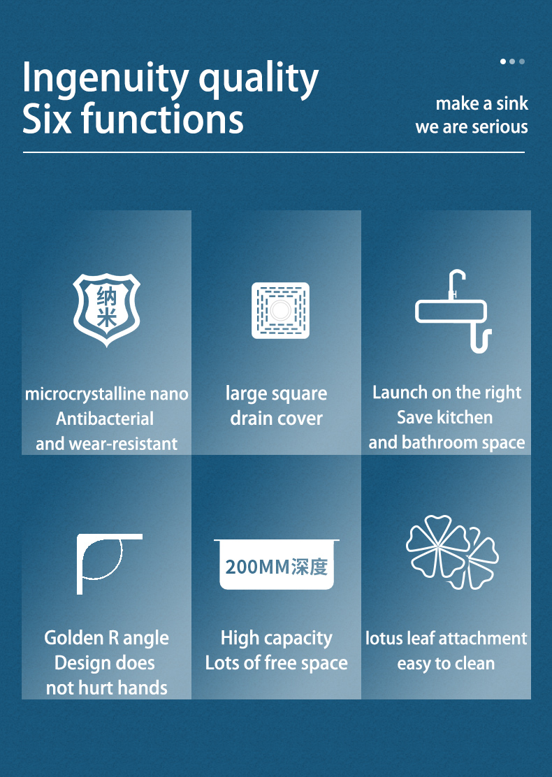 Nouveau évier de cuisine cascade en acier inoxydable 304 nanomètre noir 3mm d'épaisseur grand robinet à fente unique au-dessus du robinet à cascade