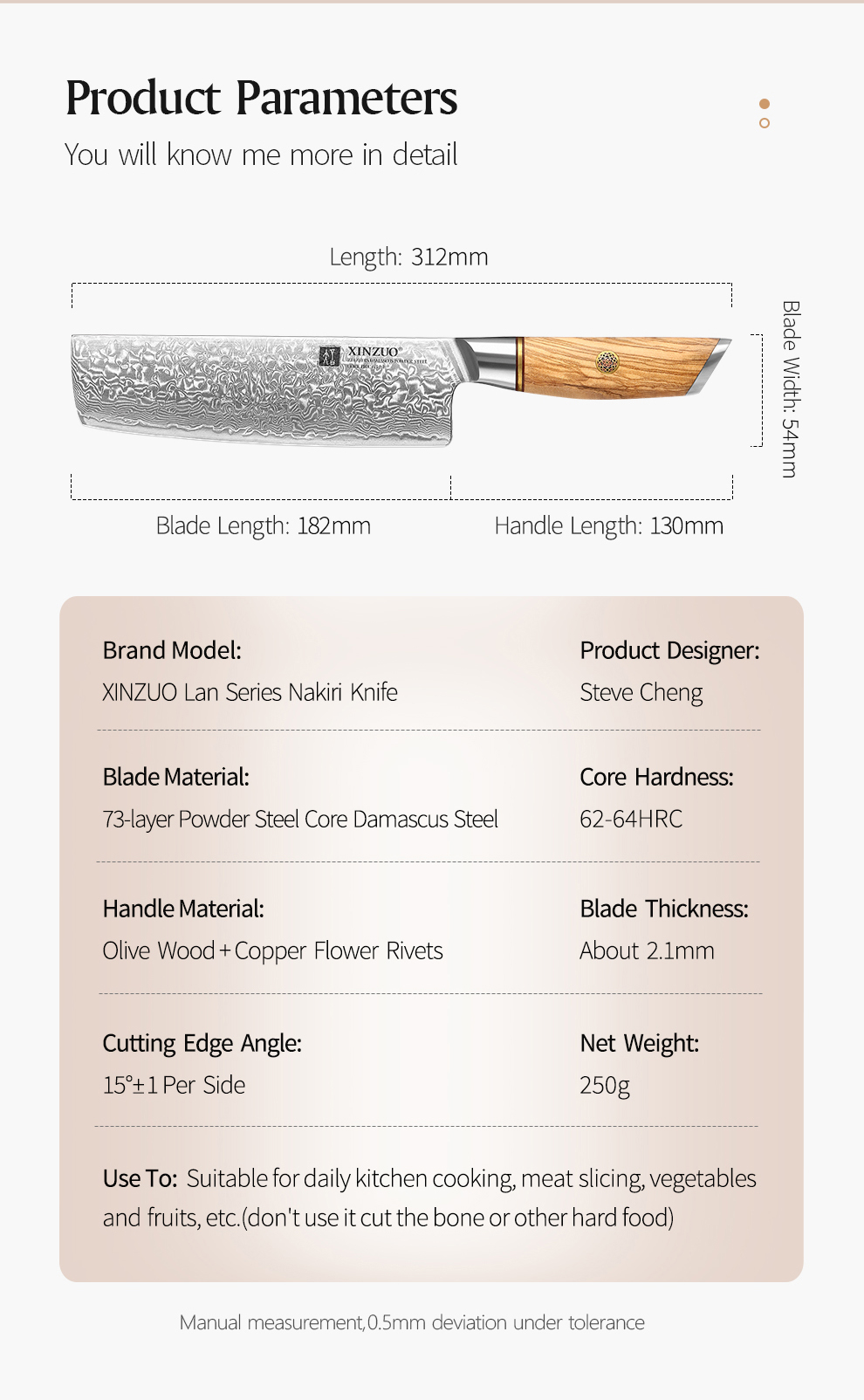 XINZUO couteau à manche en bois Nakiri