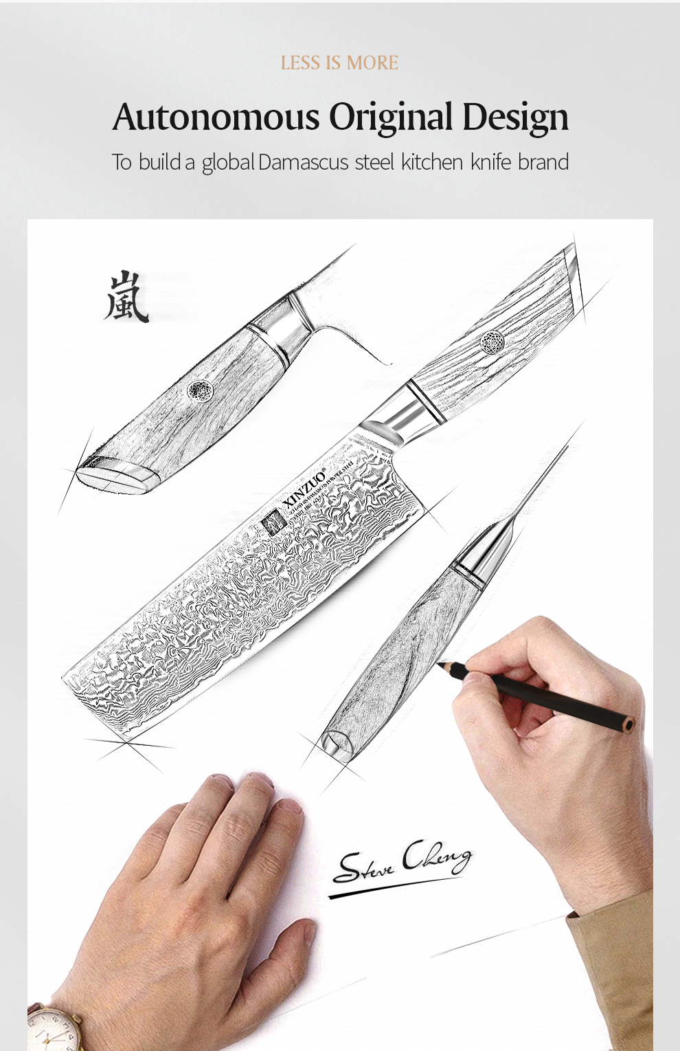 XINZUO couteau à manche en bois Nakiri