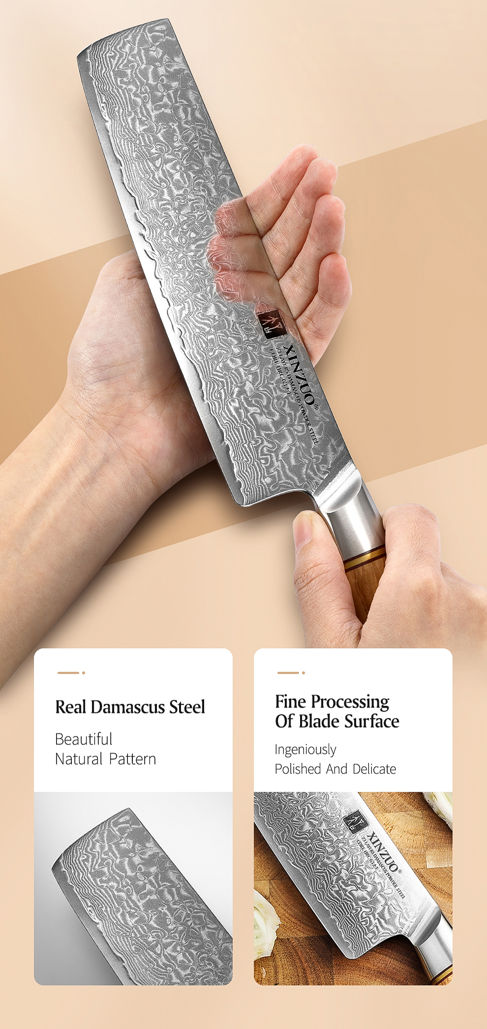 XINZUO couteau à manche en bois Nakiri