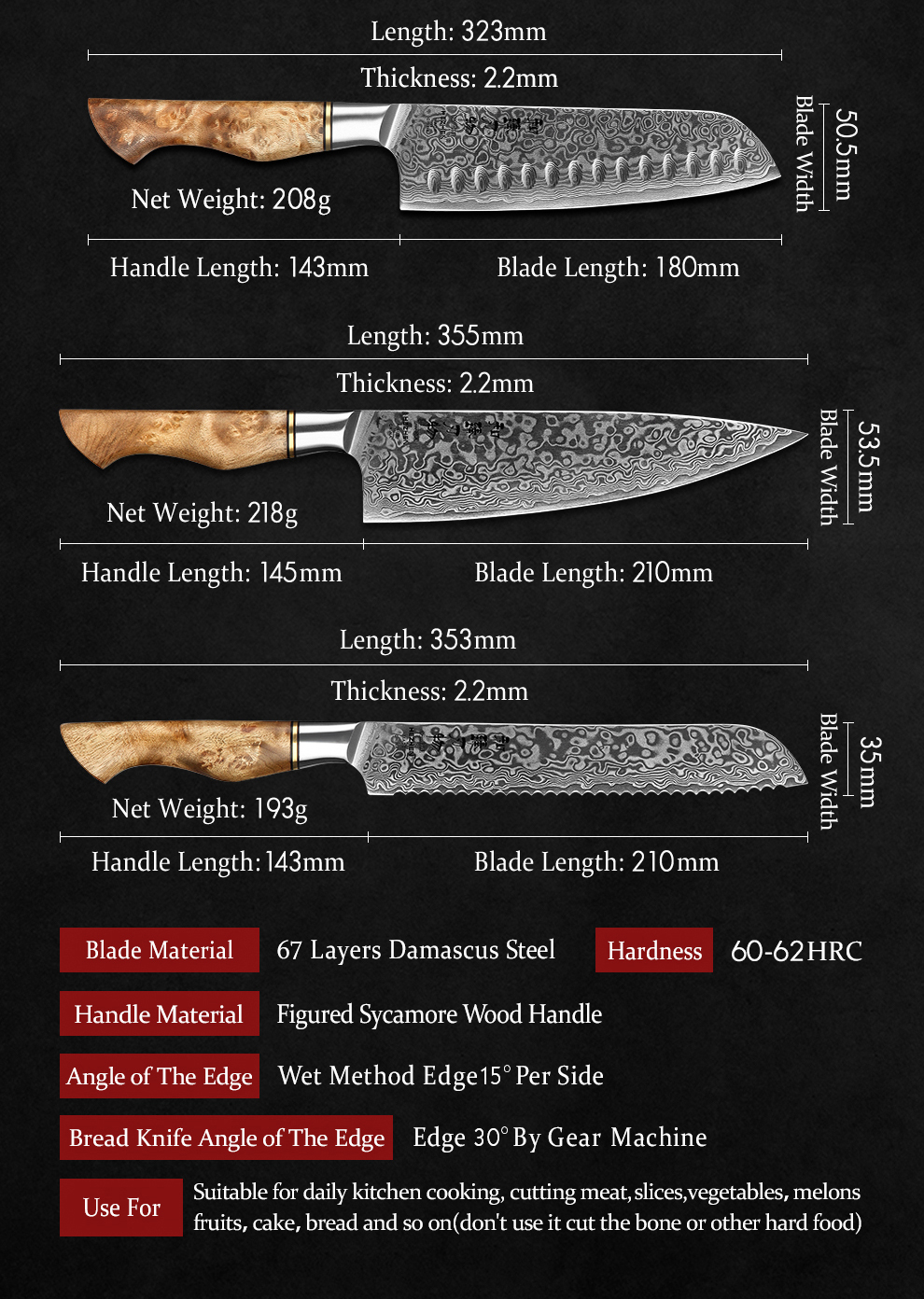 HEZHEN – ensemble de couteaux de Chef en acier