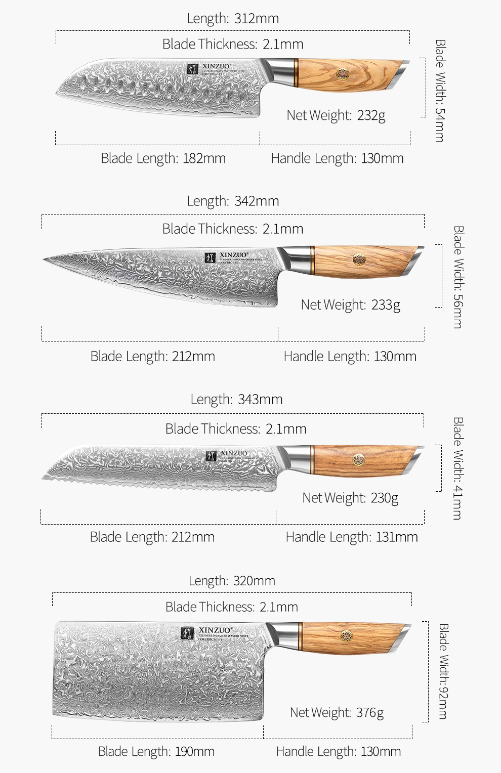 XINZUO ensemble de couteaux