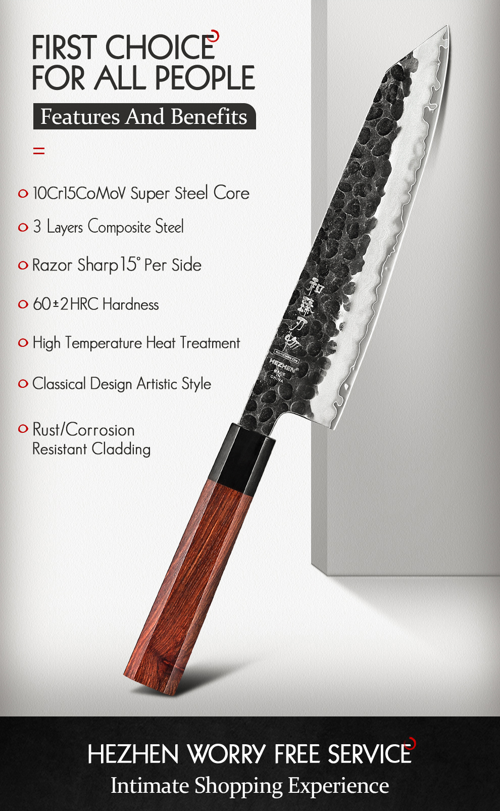 HEZHEN – couteau de Chef 3 couches,