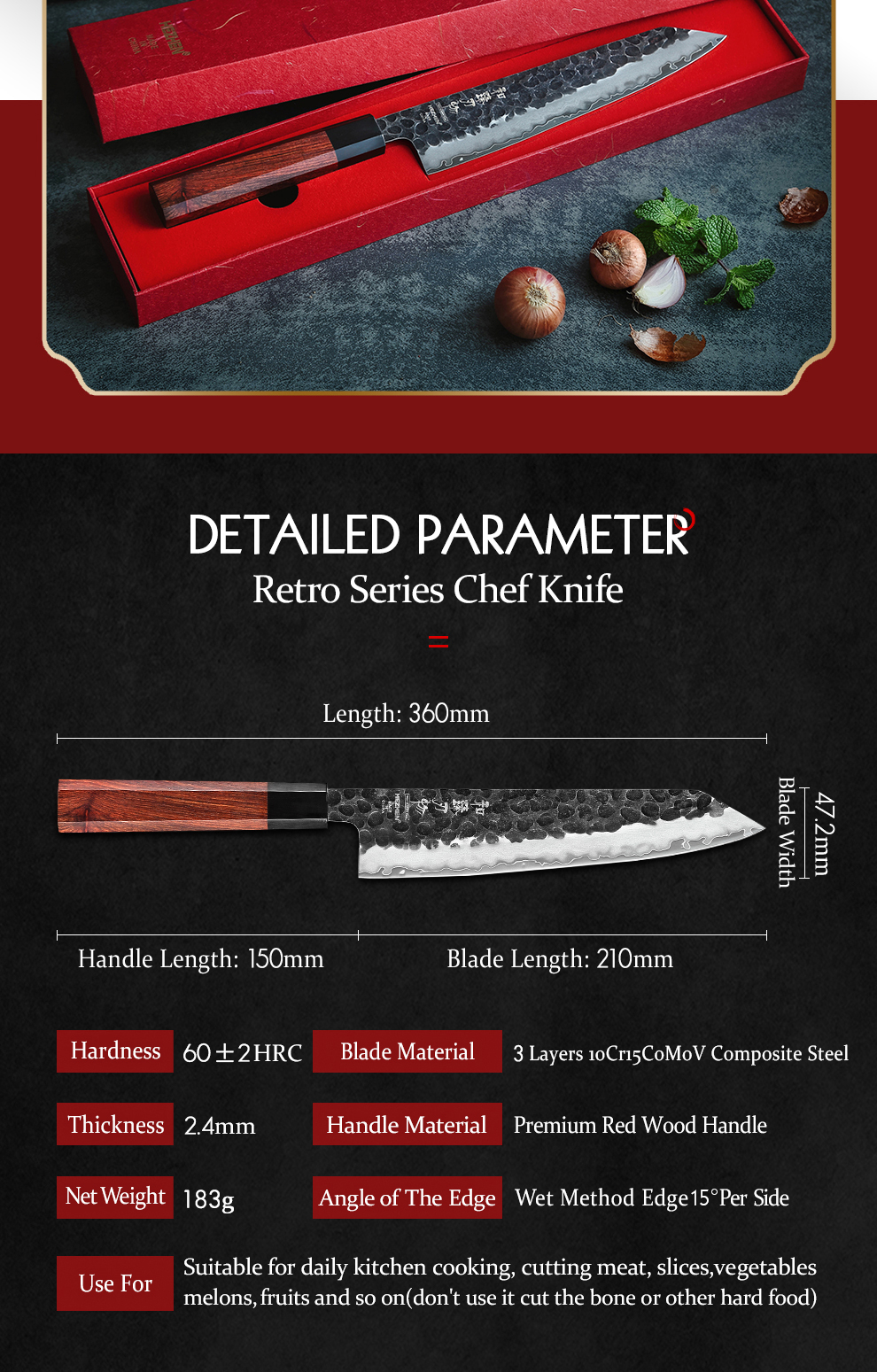 HEZHEN – couteau de Chef 3 couches,