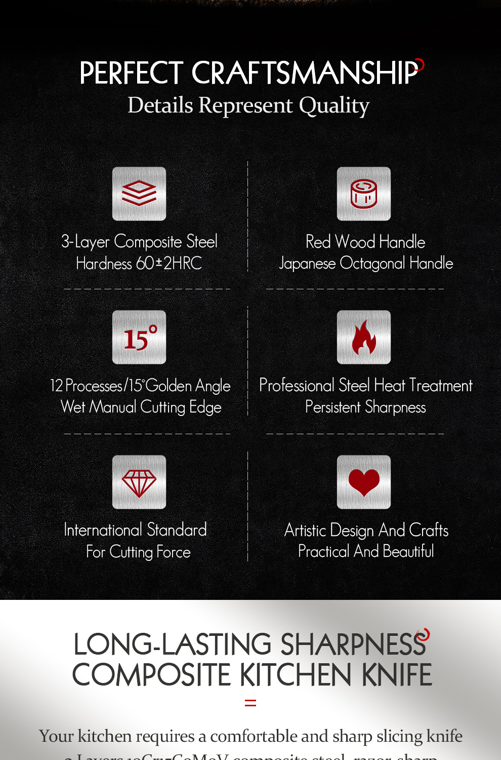 HEZHEN – couteau de Chef 3 couches,