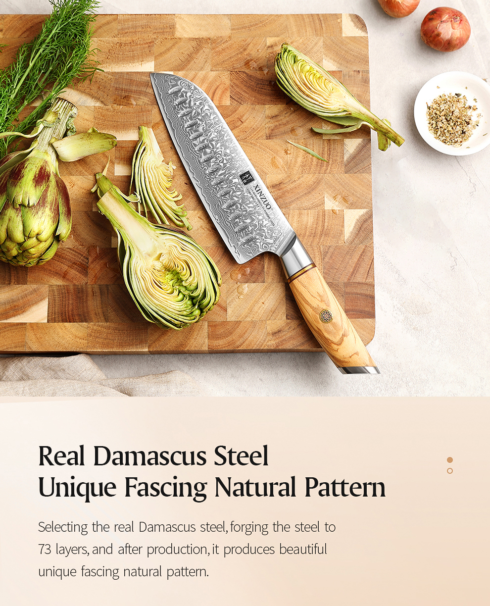 XINZUO couteau Santoku 7 ''pouces 73 couches couteaux à motif en acier véritable damas couteau à légumes professionnel à lame tranchante outil de cuisine