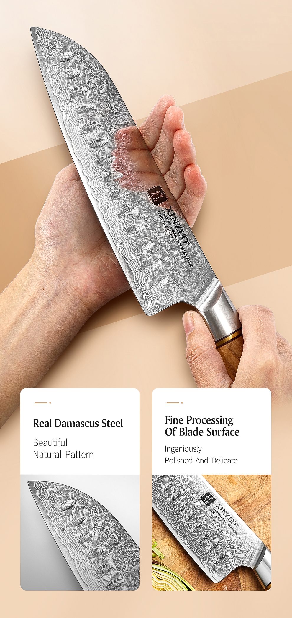 XINZUO couteau Santoku 7 ''pouces 73 couches couteaux à motif en acier véritable damas couteau à légumes professionnel à lame tranchante outil de cuisine