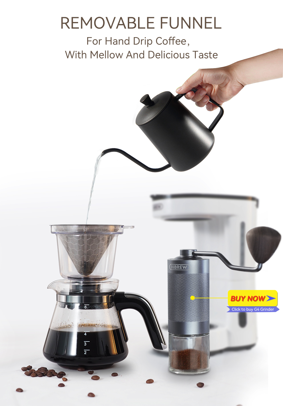 HiBREW – Machine à café 3 en 1 amérique, 750ML, H12, goutte-à-goutte, Pour verser sur la théière en verre