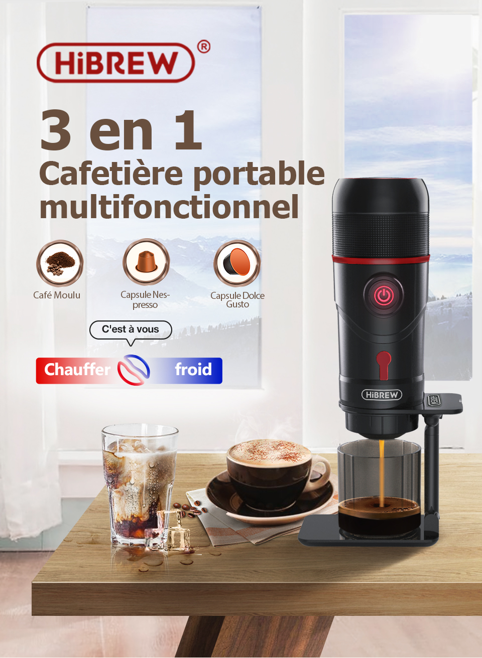 Machine à café Portable HiBREW pour voiture et maison, cafetière Expresso cc 12v pour Capsule de café en poudre H4 nespresso Dolce Pod Machine à café Portable HiBREW pour voiture et maison, cafetière Expresso cc 12v pour Capsule de café en poudre H4 nespresso Dolce Pod