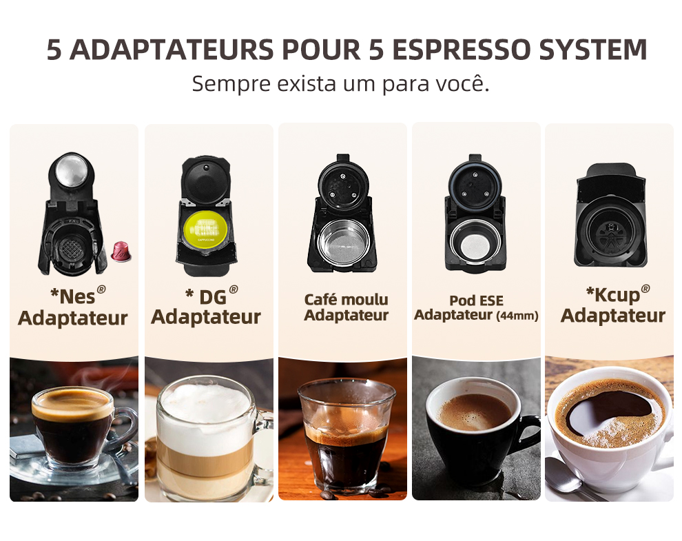 HiBREW – Machine à café à capsules multiples, café chaud/froid Dolce Gusto lait Nespresso Capsule ESE Pod café moulu 19Bar 5 en 1