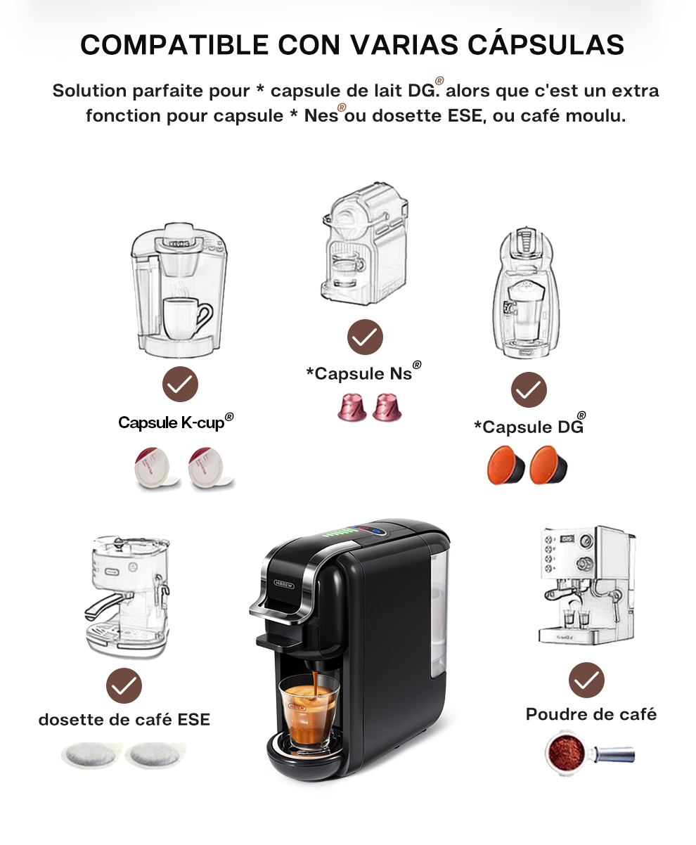 HiBREW – Machine à café à capsules multiples, café chaud/froid Dolce Gusto lait Nespresso Capsule ESE Pod café moulu 19Bar 5 en 1