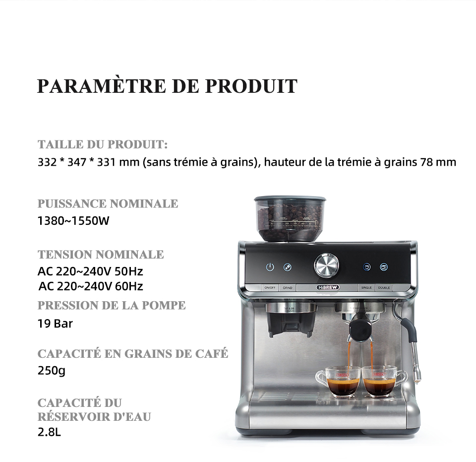 HiBREW – Barista Pro 19bar à expresso, Machine à café de niveau Commercial avec Kit complet pour café hôtel Restaurant H7