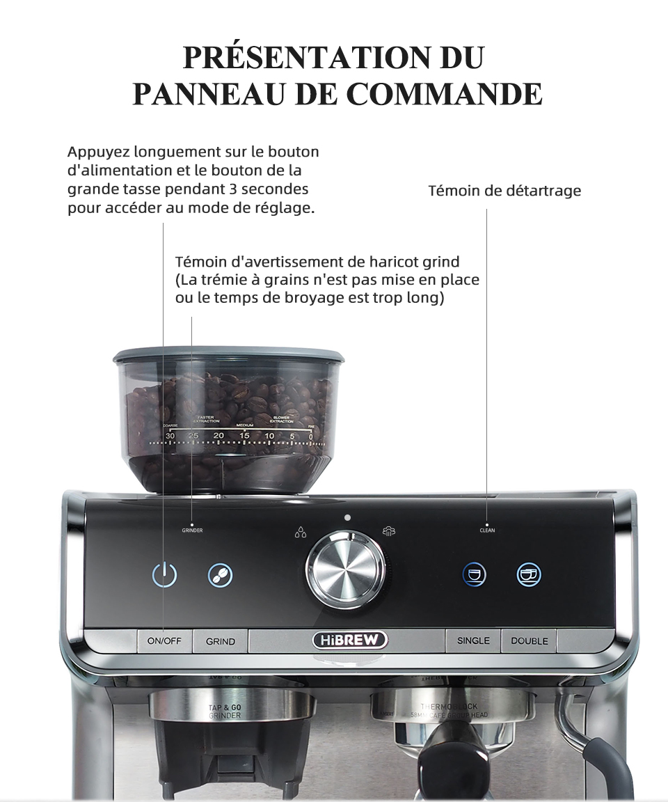 HiBREW – Barista Pro 19bar à expresso, Machine à café de niveau Commercial avec Kit complet pour café hôtel Restaurant H7