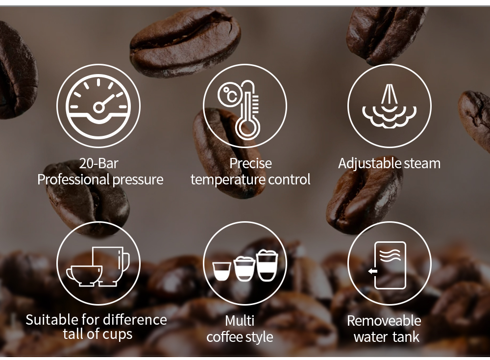 BioloMix – Machine à café expresso Semi-automatique, 1050W, 20 bars, avec mousseur à lait, eau chaude et vapeur