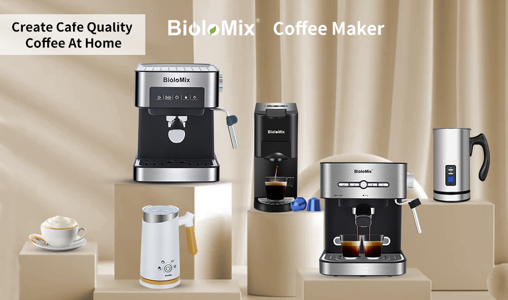 BioloMix – Machine à café expresso Semi-automatique, 1050W, 20 bars, avec mousseur à lait, eau chaude et vapeur
