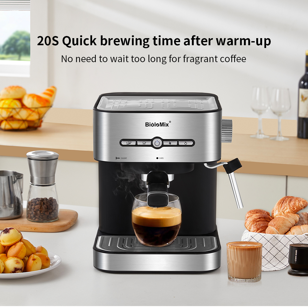 BioloMix – Machine à café expresso Semi-automatique, 1050W, 20 bars, avec mousseur à lait, eau chaude et vapeur