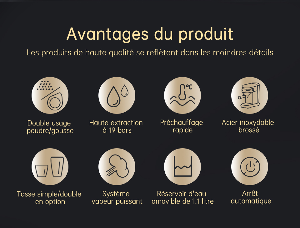 HiBREW – cafetière en Inox, 19 bars, Semi-automatique, Super mince, expresso en poudre, eau chaude H11