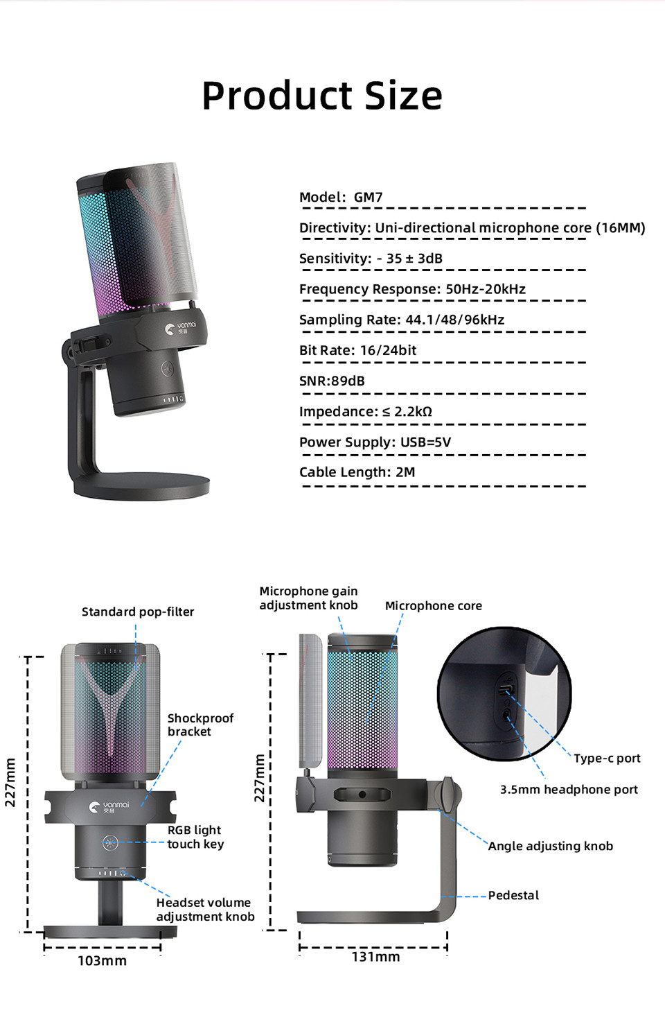 Yanmai – Microphone de jeu USB GM7