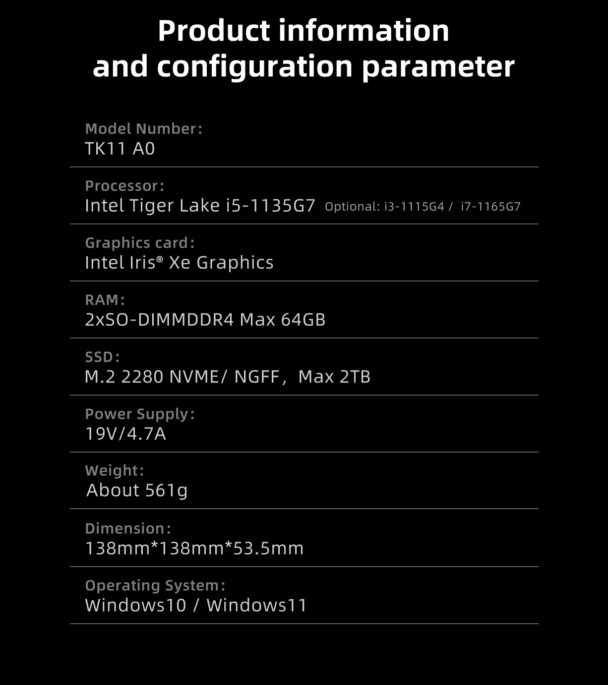 Mini PC Intel 11th Core i5 i7