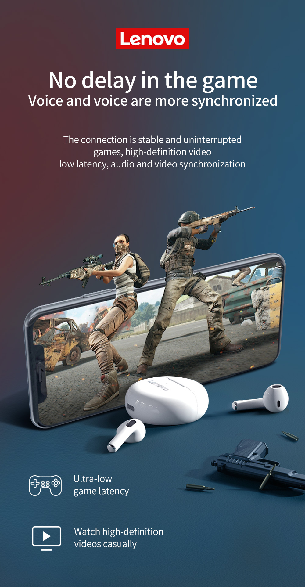 Lenovo – écouteurs sans fil Bluetooth 5.0 TWS