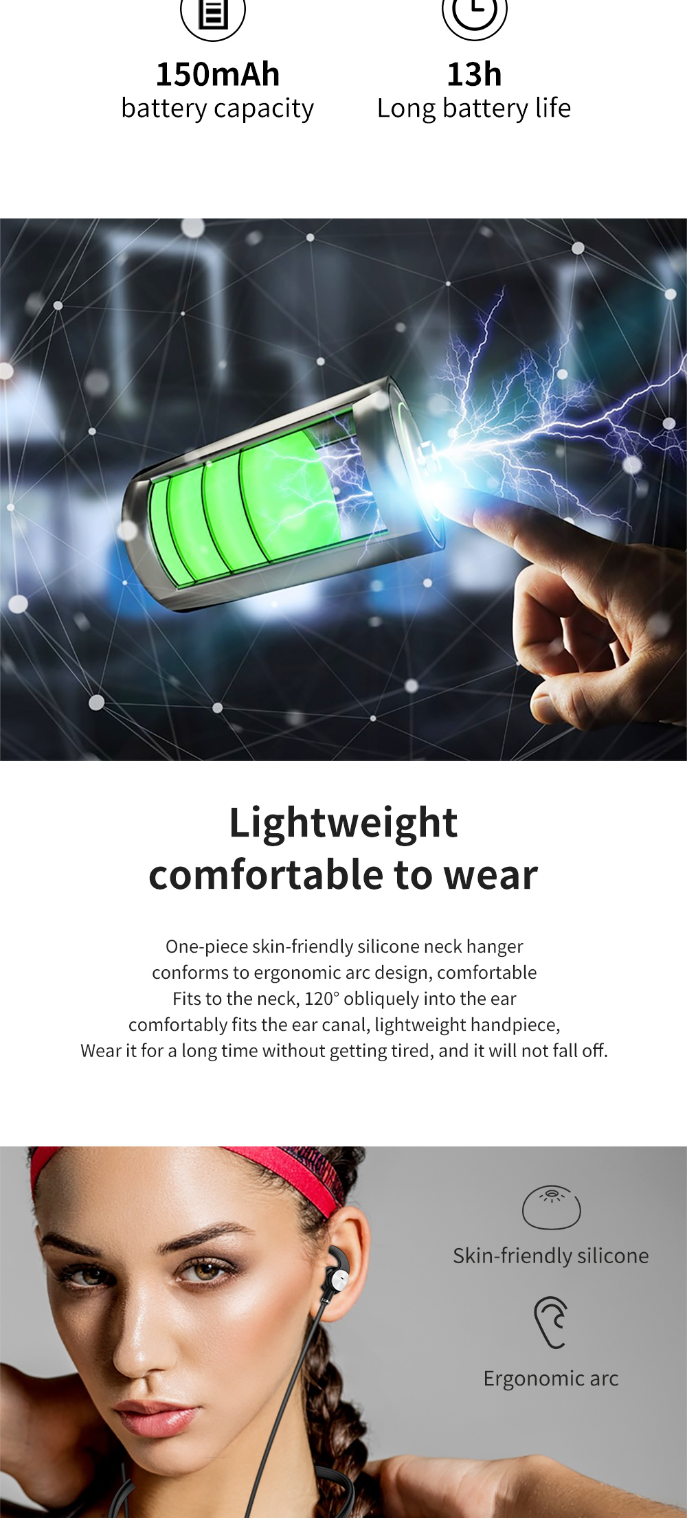 Casque d'écoute intra-auriculaire sans fil Bluetooth 5.0anc, 5V, anti-bruit actif, avec Microphone, Rechargeable, pour sport