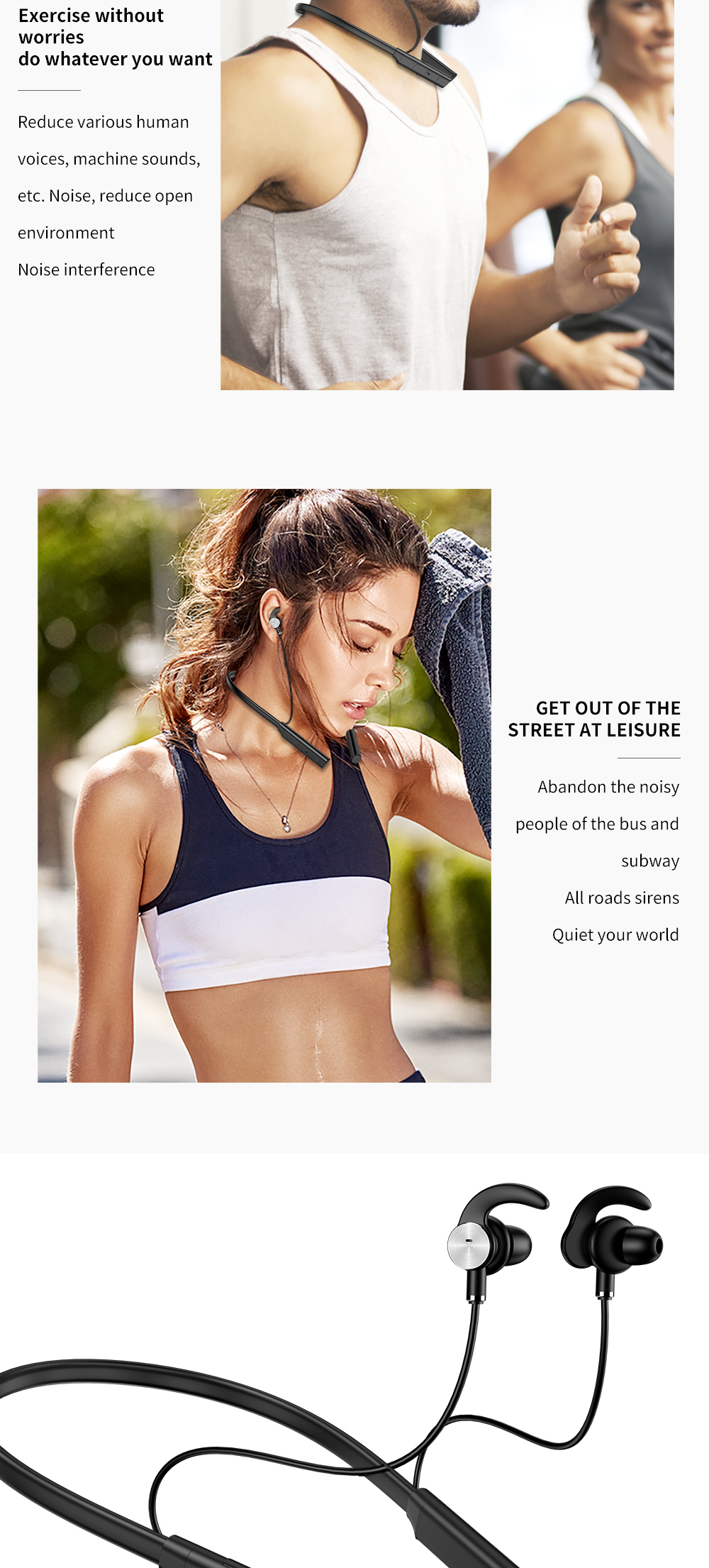 Casque d'écoute intra-auriculaire sans fil Bluetooth 5.0anc, 5V, anti-bruit actif, avec Microphone, Rechargeable, pour sport