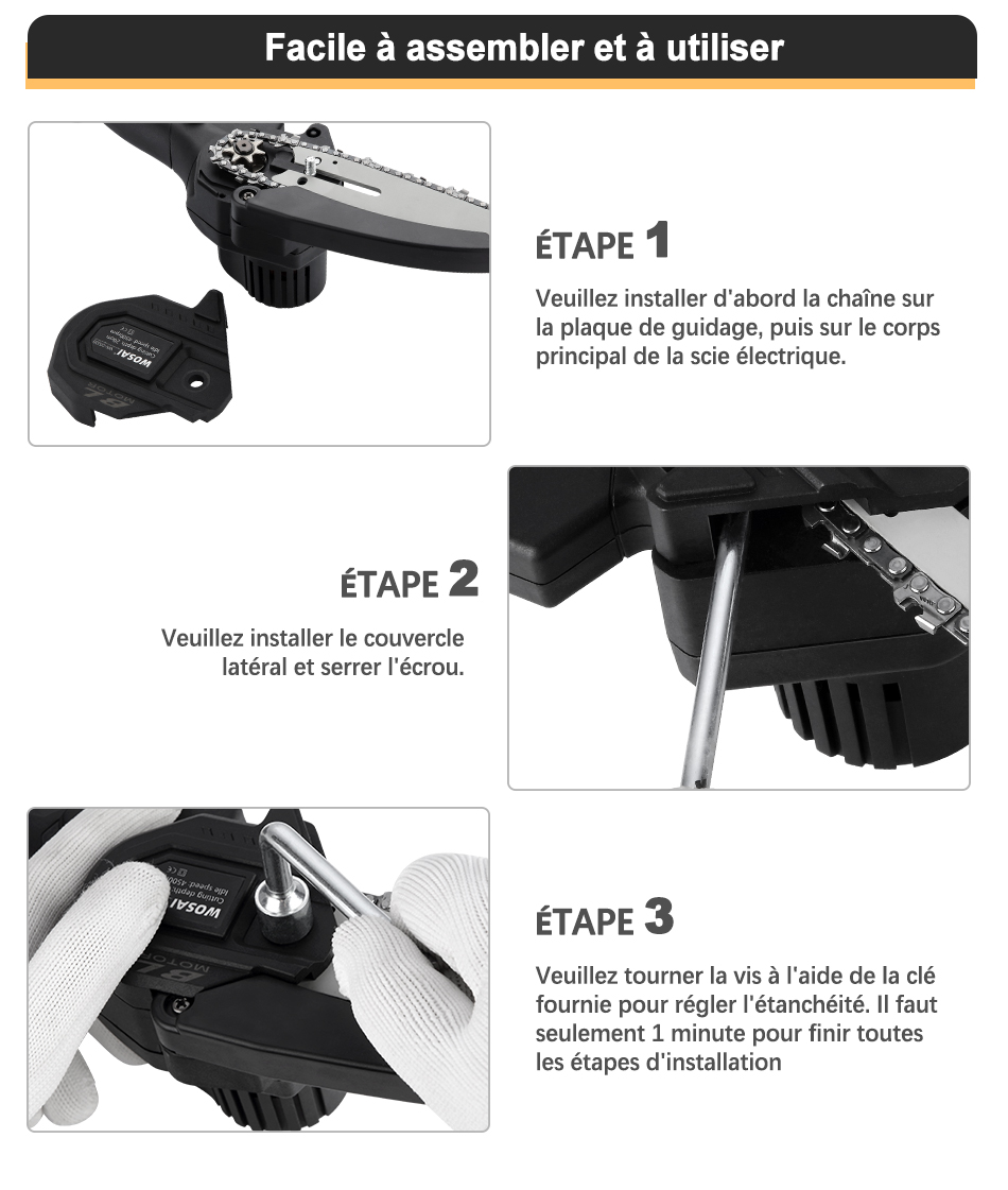 WOSAI – scie à chaîne sans balais de 6 pouces