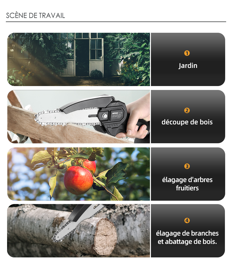 WOSAI – scie à chaîne sans balais de 6 pouces