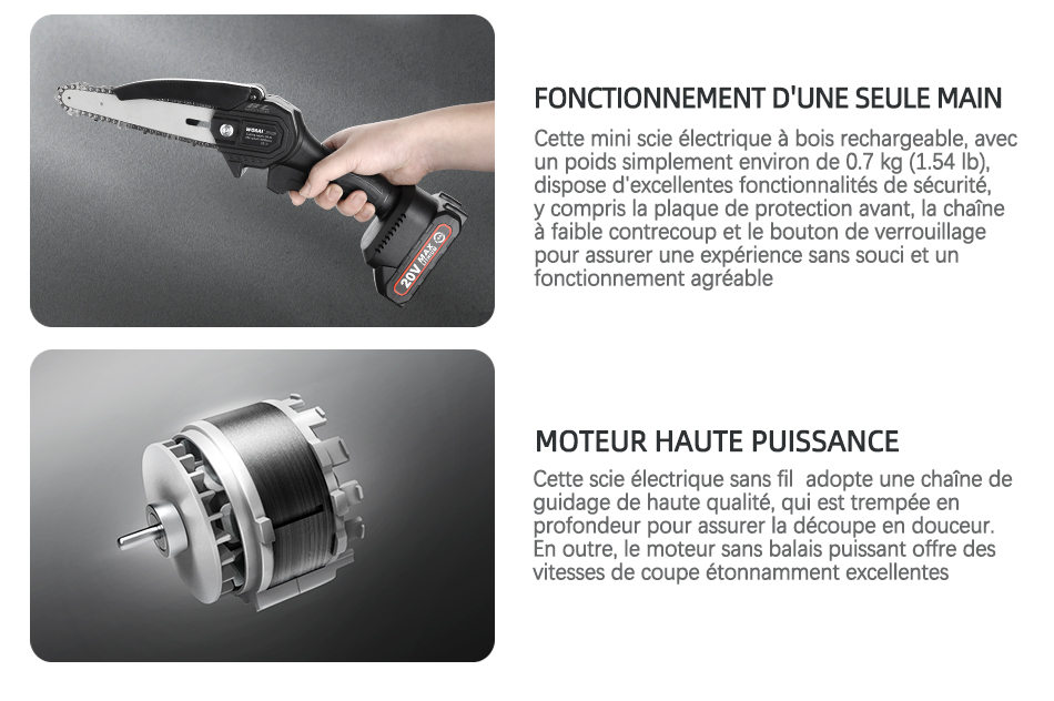 WOSAI – scie à chaîne sans balais de 6 pouces