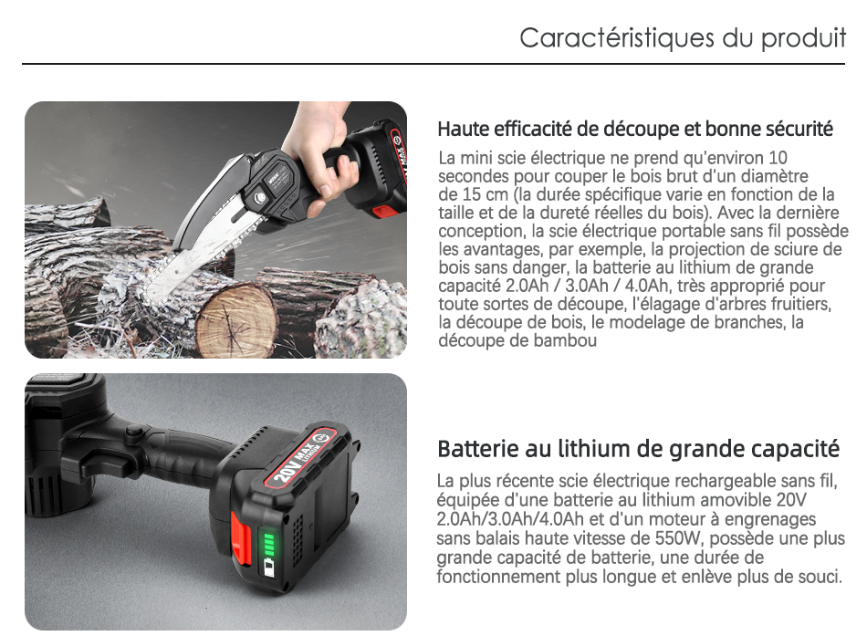 WOSAI – scie à chaîne sans balais de 6 pouces