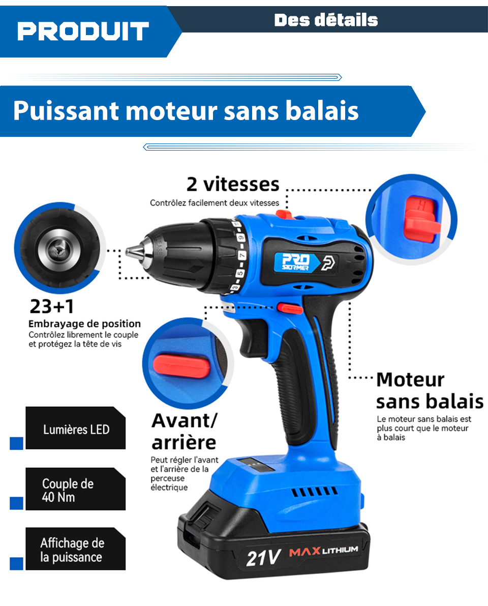 16.8V/20V/21V sans brosse mini perceuse electrique