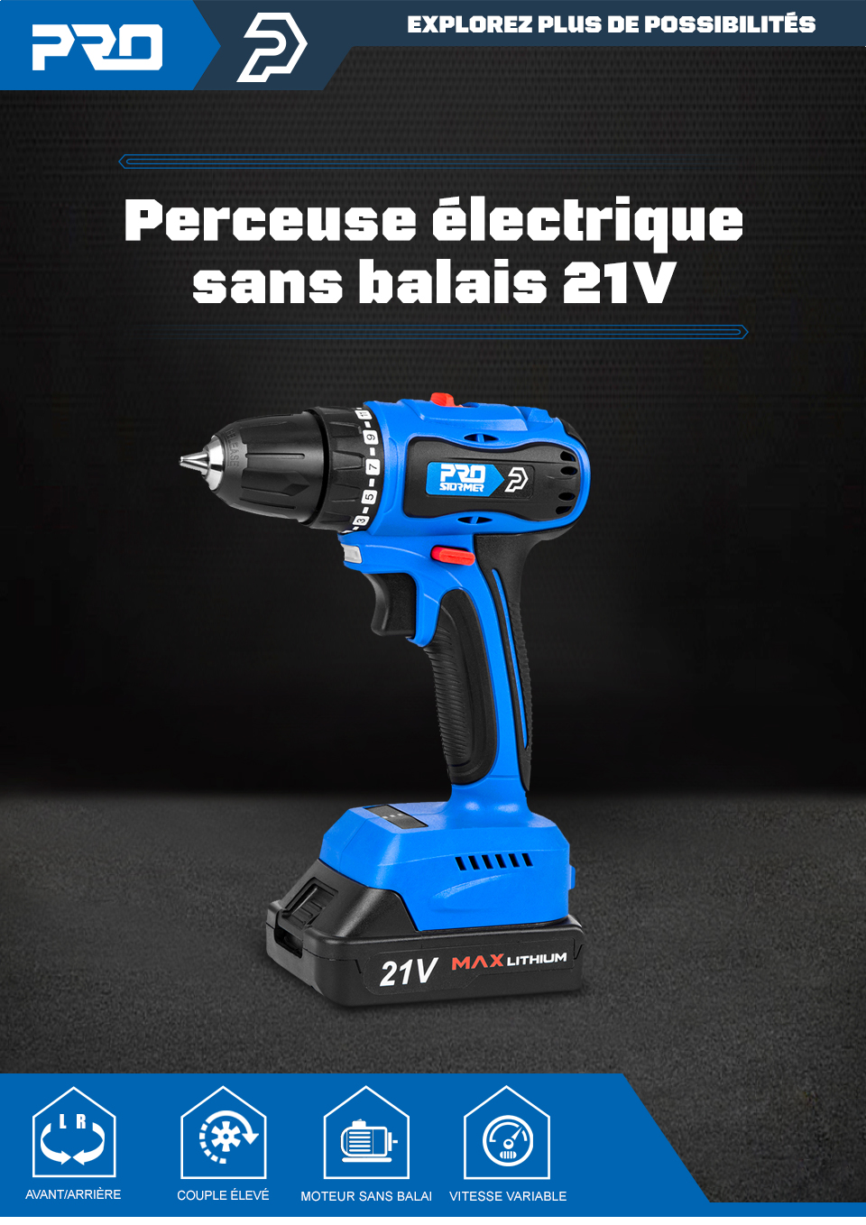 16.8V/20V/21V sans brosse mini perceuse electrique