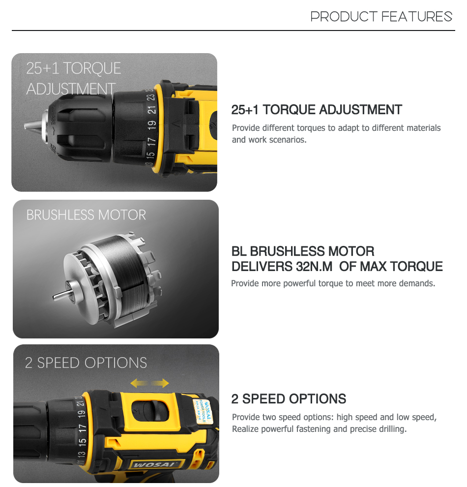 WOSAI perceuse sans fil 16V