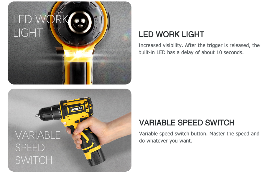 WOSAI perceuse sans fil 16V