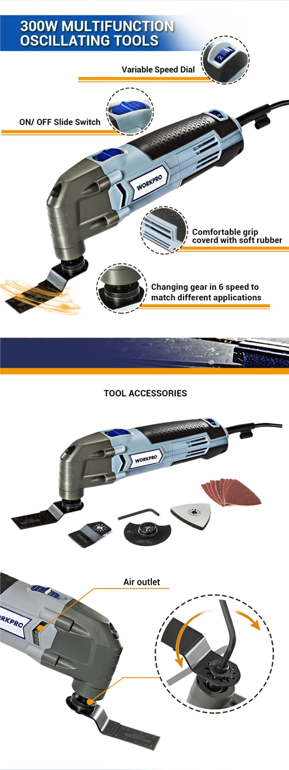 WORKPRO – outils électriques multifonctions oscillants